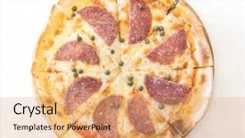  Presentation with street food - Slides with italian pepperoni pizza with salami background and a coral colored foreground