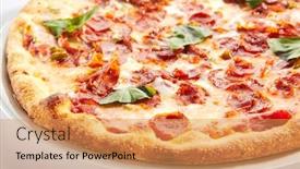  Presentation with mozzarella cheese - Slides with italian-pepperoni-pizza-with-salami background and a coral colored foreground