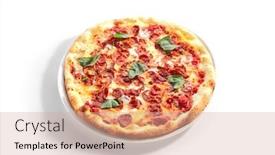  Presentation with mozzarella cheese - PPT layouts consisting of italian-pepperoni-pizza-with-salami background and a coral colored foreground