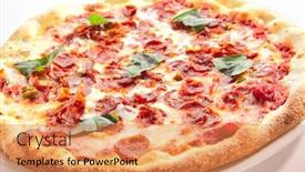  Presentation with mozzarella cheese - PPT layouts enhanced with italian-pepperoni-pizza-with-salami background and a coral colored foreground