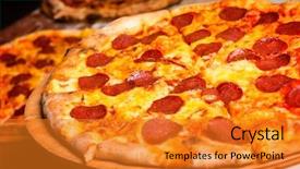  Presentation with pizzeria - Audience pleasing PPT theme consisting of italian pizza on a wood backdrop and a gold colored foreground