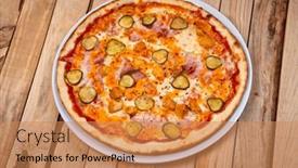  Presentation with italian - Presentation design consisting of italian-pizza-on-the-wooden and a coral colored foreground