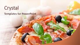  Presentation with pizza - Presentation theme enhanced with italian pizza served on wood background and a cream colored foreground
