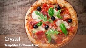  Presentation with served - PPT layouts featuring italian pizza served on wood background and a coral colored foreground