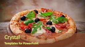  Presentation with italian food about pizza - Theme featuring italian pizza served on wood background and a tawny brown colored foreground