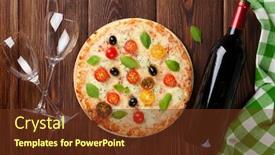  Presentation with red wine cheese - Amazing presentation design having italian pizza with cheese tomatoes olives basil and red wine on wooden table top view backdrop and a tawny brown colored foreground