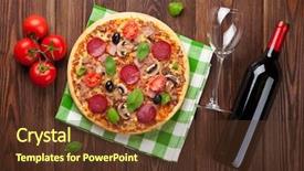  Presentation with italian cuisine - Colorful presentation design enhanced with italian pizza with pepperoni backdrop and a tawny brown colored foreground