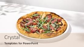  Presentation with spicy food - PPT theme featuring italian-pizza-with-roast-beef background and a coral colored foreground