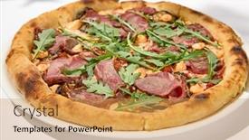  Presentation with restaurant menu pizza - Presentation theme consisting of italian-pizza-with-roast-beef background and a yellow colored foreground