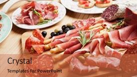  Presentation with cure - Colorful presentation enhanced with italian prosciutto cured pork meat backdrop and a red colored foreground