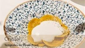  Presentation with white cheese - Slide deck having italian-ravioli-with-cheese background and a coral colored foreground