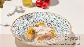  Presentation with spinach - Presentation theme with italian-ravioli-with-spinach-cheese background and a coral colored foreground