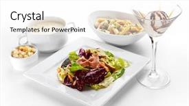  Presentation with soup appetizer and salad - Amazing slide deck having italian salad potato soup pen backdrop and a white colored foreground