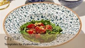  Presentation with italian food cooking tomatoes basil - Presentation with italian-salad-with-cherry-tomatoes background and a coral colored foreground