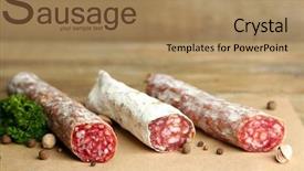  Presentation with italian - Amazing presentation theme having italian salami ans word sausage backdrop and a coral colored foreground