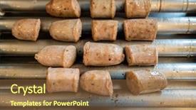  Presentation with ship machine parts - Presentation theme with italian sausage on grilled machine background and a tawny brown colored foreground