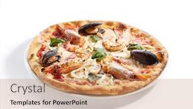  Presentation with white plate - Beautiful presentation theme featuring italian-seafood-pizza-with-squid backdrop and a coral colored foreground