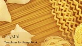 Presentation with dried food - Amazing PPT theme having italian spaghetti pasta dried food selection forming an abstract background backdrop and a yellow colored foreground