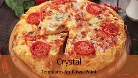  Presentation with spaghetti - Audience pleasing PPT theme consisting of italian spaghetti pizza with cheese and cherry tomato backdrop and a red colored foreground