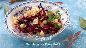  Presentation with macaroni - Theme with italian-style-pasta-fagioli-dish background and a ocean colored foreground