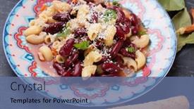 Presentation with macaroni - Audience pleasing PPT theme consisting of italian-style-pasta-fagioli-dish backdrop and a ocean colored foreground