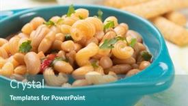 Presentation with macaroni - Presentation theme featuring italian-style-pasta-fagioli-dish background and a ocean colored foreground
