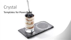  Presentation with tiramisu - Beautiful slides featuring italian tiramisu dessert in high glass decorated with blueberries isolated on white background coffee flavored sweet cream mousse cake glass with berries in restaurant closeup backdrop and a white colored foreground