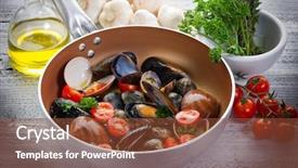  Presentation with mollusk - PPT theme featuring italian tomato - casserole with mix of mollusk background and a tawny brown colored foreground