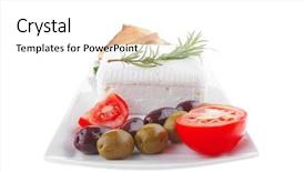  Presentation with pita bread on plate - Slide set having italian tomato - image of soft feta cube background and a  colored foreground