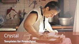  Presentation with pasta - Beautiful slide deck featuring italian woman preparing fresh pasta backdrop and a coral colored foreground