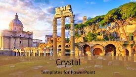 Presentation with rome italy - Presentation theme with italy antique structures with column background and a coral colored foreground