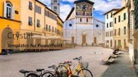  Presentation with medieval church - PPT theme consisting of italy - art and religion lucca background and a coral colored foreground