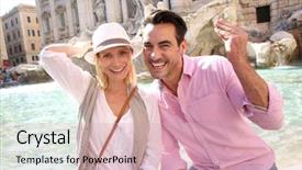  Presentation with water fountain - Beautiful slide set featuring italy map - couple of tourists throwing coins backdrop and a soft green colored foreground