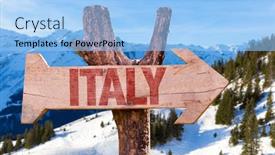  Presentation with italy - Slide set featuring winer - italy wooden sign with winter background and a light blue colored foreground