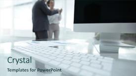  Presentation with desktop - Slide set with item analysis - close-up of a computer keyboard background and a sky blue colored foreground