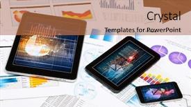  Presentation with ipad - Audience pleasing presentation theme consisting of item analysis - image of working place backdrop and a coral colored foreground