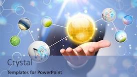  Presentation with global - Audience pleasing presentation theme consisting of items-and-icons-on-human backdrop and a  colored foreground