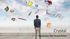  Presentation with air pollution - Amazing PPT theme having items flying in air backdrop and a light gray colored foreground