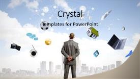  Presentation with pollution air - Amazing PPT theme having items flying in air backdrop and a light blue colored foreground