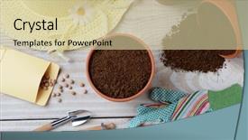  Presentation with flower pots - Presentation design featuring items include shovel hat flower background and a  colored foreground