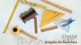  Presentation with design - Colorful slide set enhanced with items-of-measure-and-design backdrop and a soft green colored foreground