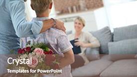 Presentation with floral mothers day - Presentation theme consisting of its boy - son hiding bouquet to surprise background and a violet colored foreground