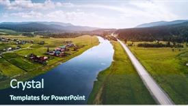  Presentation with green mountains - Cool new slides with its green coasts asphalt road backdrop and a ocean colored foreground