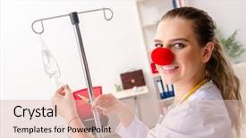  Presentation with working in a clinic - Amazing presentation having iv bag - funny female doctor working backdrop and a lemonade colored foreground