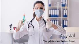  Presentation with infusion - Colorful slide set enhanced with iv bag - young female doctor in infusion backdrop and a light gray colored foreground