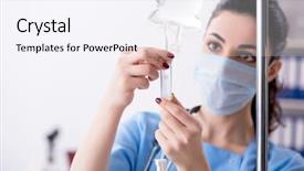  Presentation with infusion - Slide set featuring iv bag - young female doctor in infusion background and a sky blue colored foreground