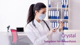  Presentation with infusion - Presentation design featuring iv bag - young female doctor in infusion background and a lemonade colored foreground