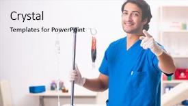  Presentation with blood transfusion - Amazing presentation design having iv bag - young male doctor in blood backdrop and a white colored foreground