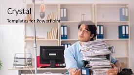  Presentation with blood transfusion - PPT theme featuring iv bag - young male employee in blood background and a  colored foreground