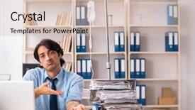  Presentation with blood transfusion - Colorful presentation theme enhanced with iv bag - young male employee in blood backdrop and a  colored foreground